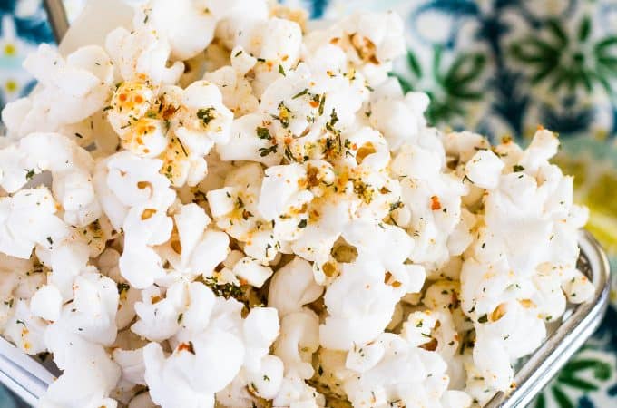 Buffalo Ranch Popcorn | Take Two Tapas | #BuffaloRanch #PopcornRecipes #HealthyPopcornRecipes #HotSauce #BuffaloRanchPopcorn