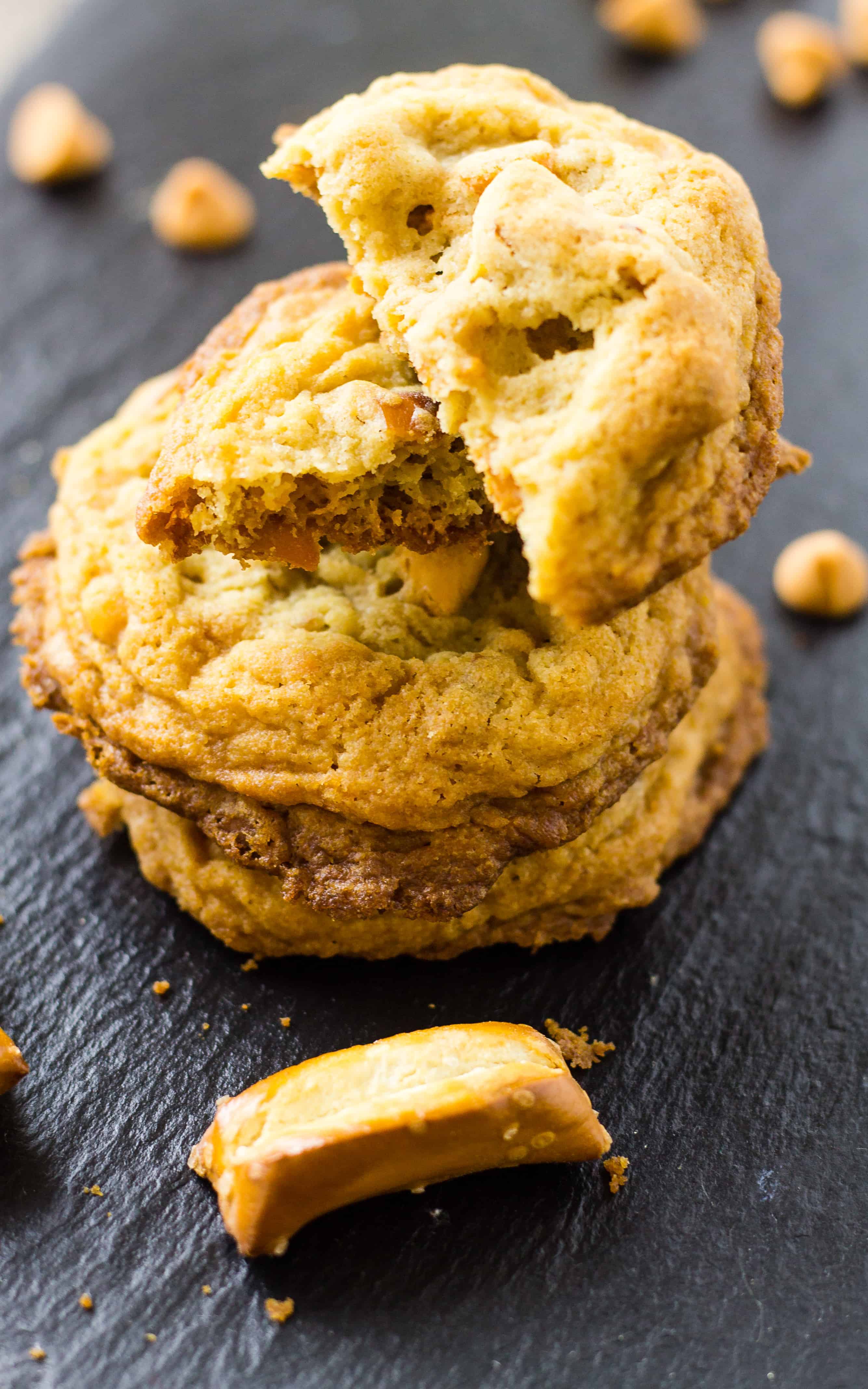 Butterscotch Pretzel Cookies for a sweet, salty, crispy, and chewy cookie is the only way to eat one! | Take Two Tapas | #Butterscotch #Pretzels #CookieRecipe #ButterscotchPretzelCookies