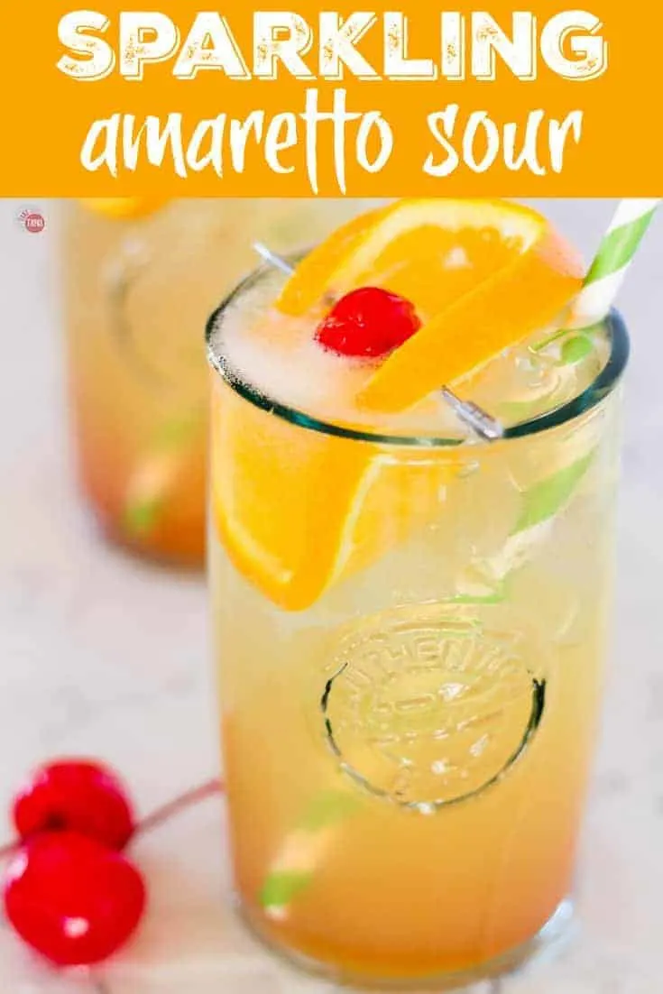 pinterest image with text "sparkling amaretto sour"