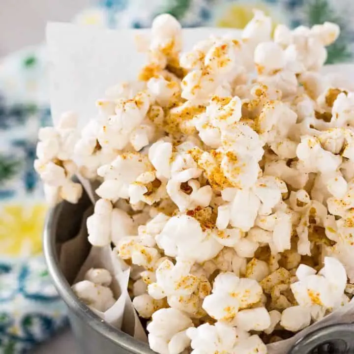 overhead shot of popcorn in a bowl