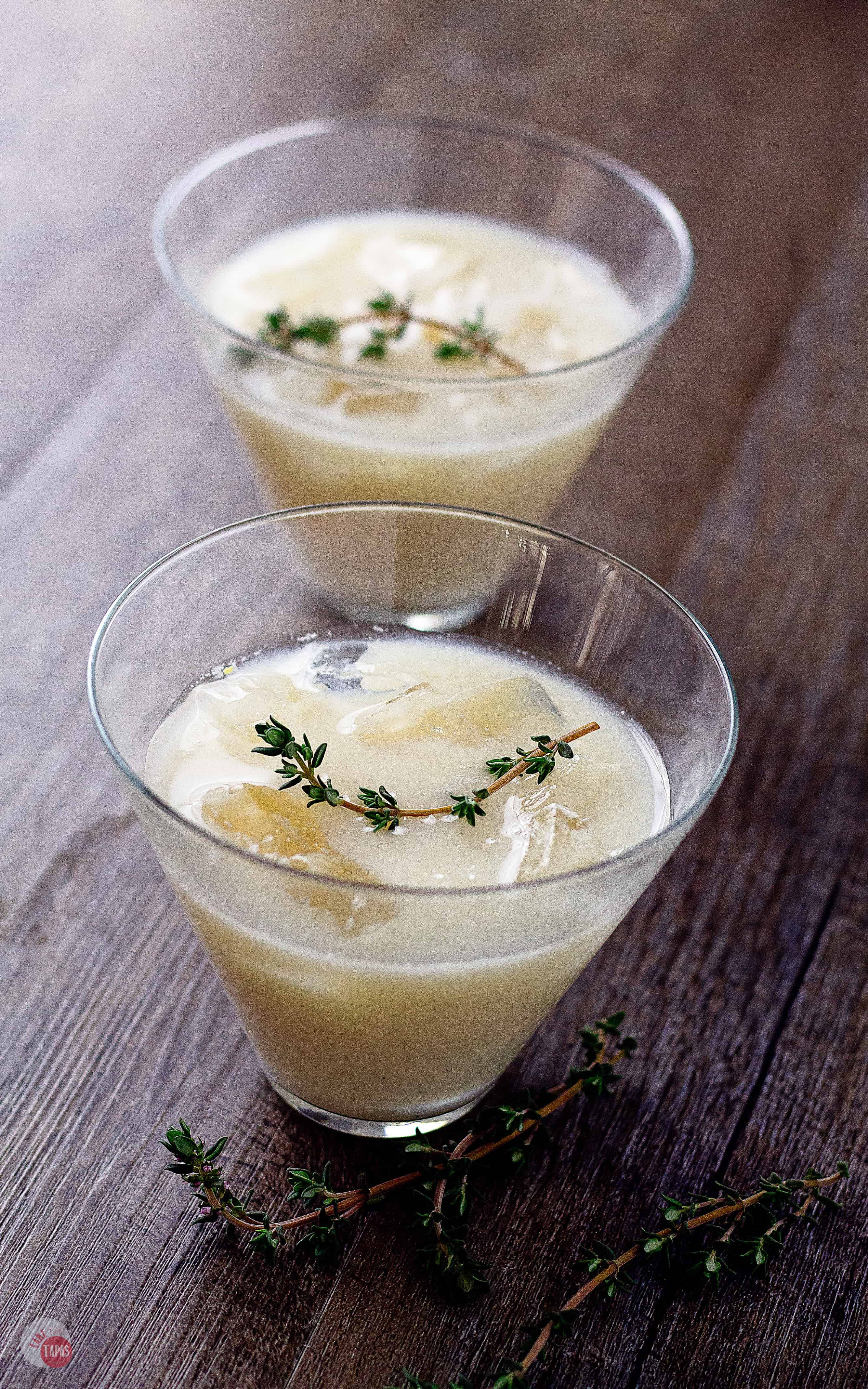 Fresh thyme makes this cocktail super tasty! Lemon Thyme Amaretto Cocktail | Take Two Tapas | #LemonCocktails #LimoncelloCocktails #ThymeRecipe #AmarettoCocktails #Limoncello