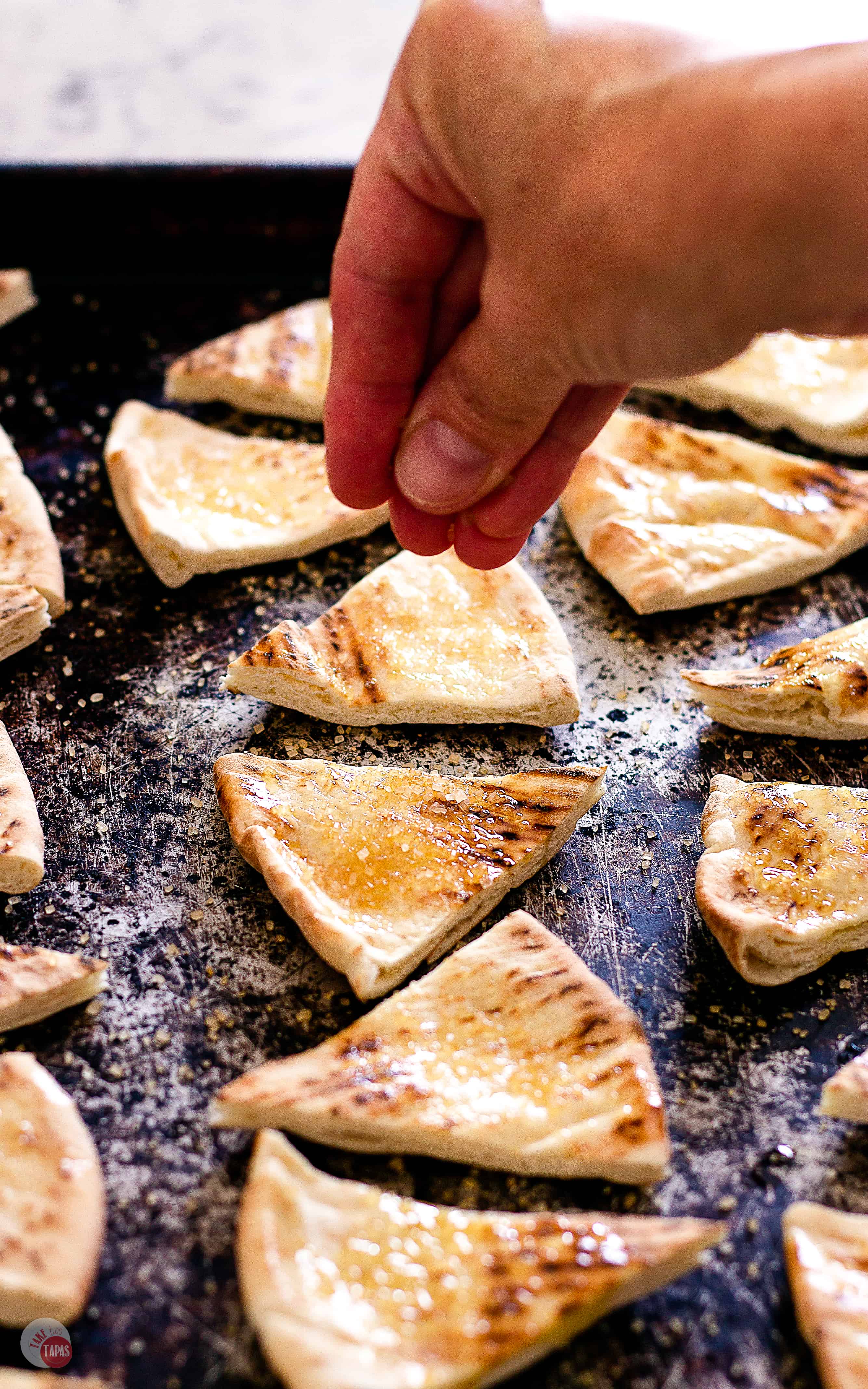 Baked pita wedges dusted with cinnamon and sugar elevate this Apple Pie Salsa | Take Two Tapas | #ApplePieSpice #ApplePie #SalsaRecipe #AppleRecipe