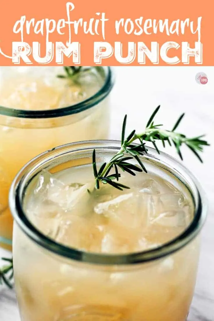 This Grapefruit Rosemary Rum Punch is the perfect combination of tart and herbal. Serve it as an individual cocktail or a large batch punch! | Take Two Tapas | #Grapefruit #Rosemary #RumPunch #RumCocktails
