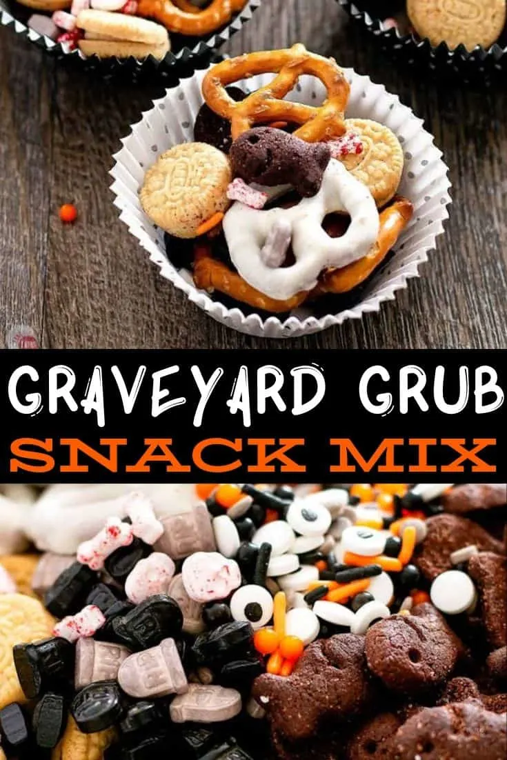 pinterest image for graveyard grub snack mix