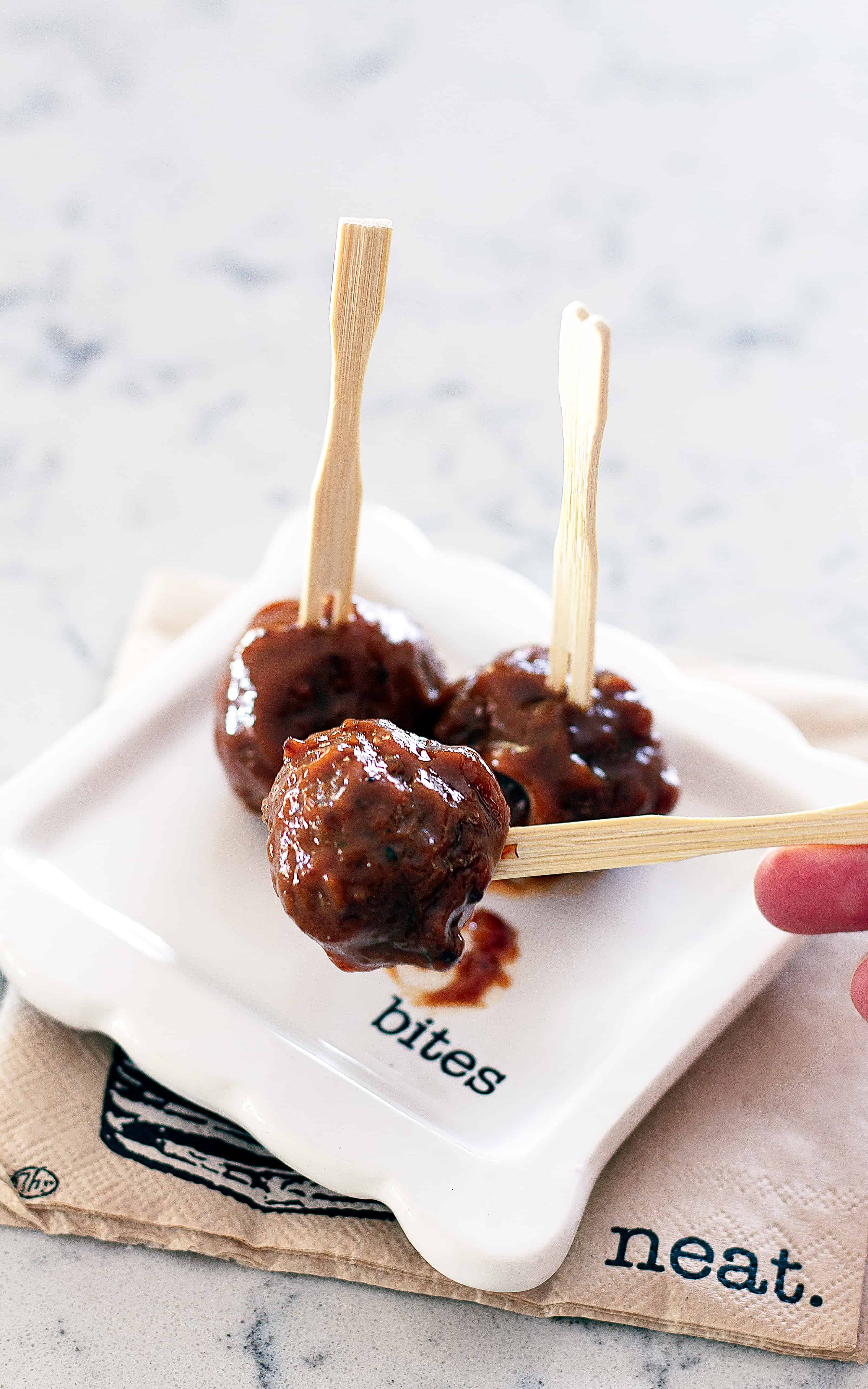 meatballs on bamboo forks