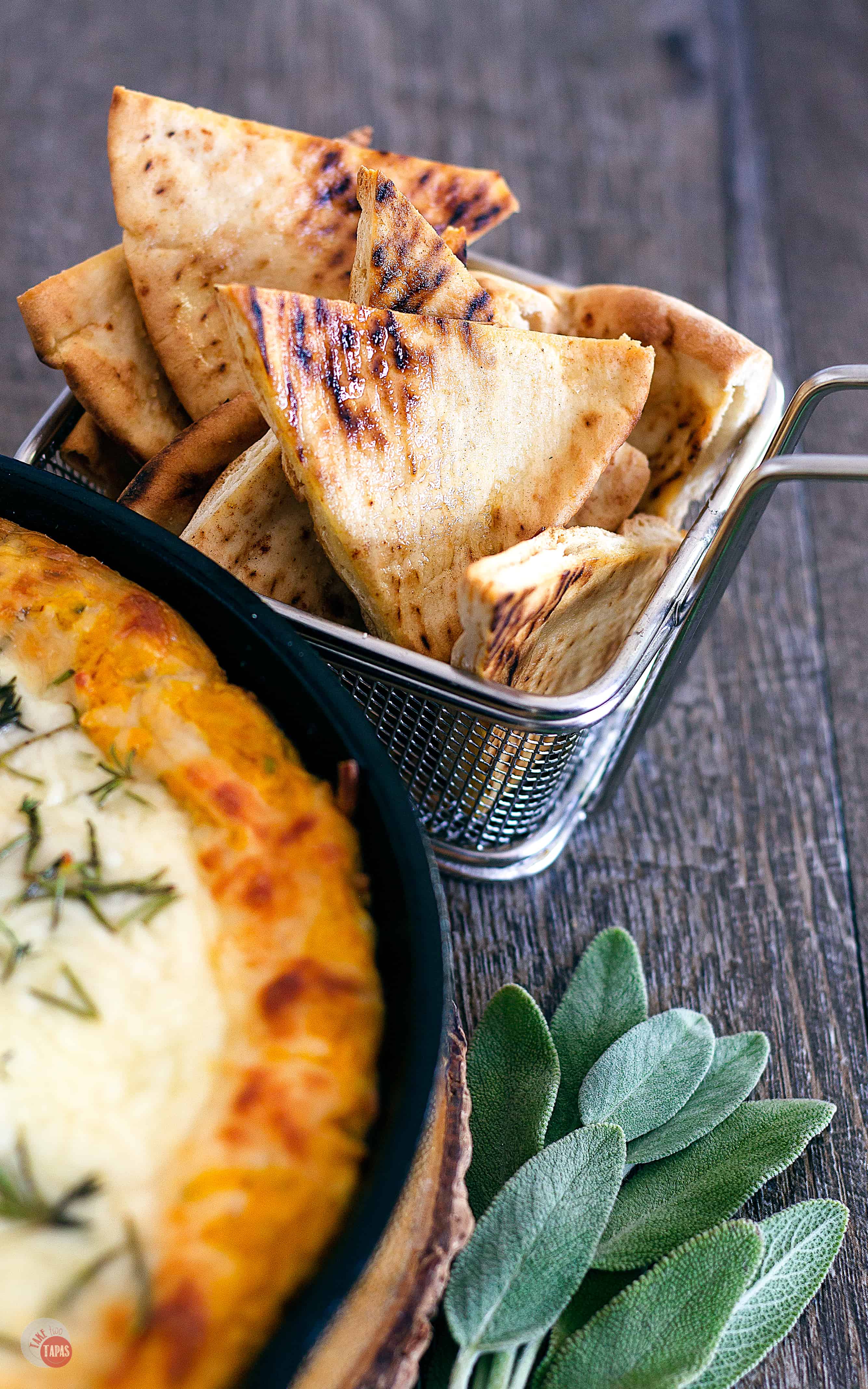 closeup of pita chips in a bowl