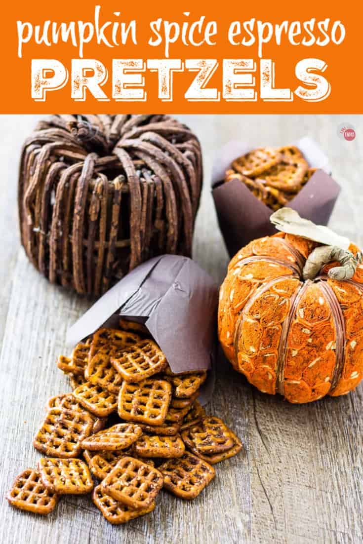 Toss your Pumpkin Spice Espresso Pretzels in the oven while you are working on other things and they will be ready when you are! | Take Two Tapas | #PumpkinPieSpice #PumpkinSpiceRecipes #Pretzels #Snacks #FallRecipes #ThanksgivingAppetizers