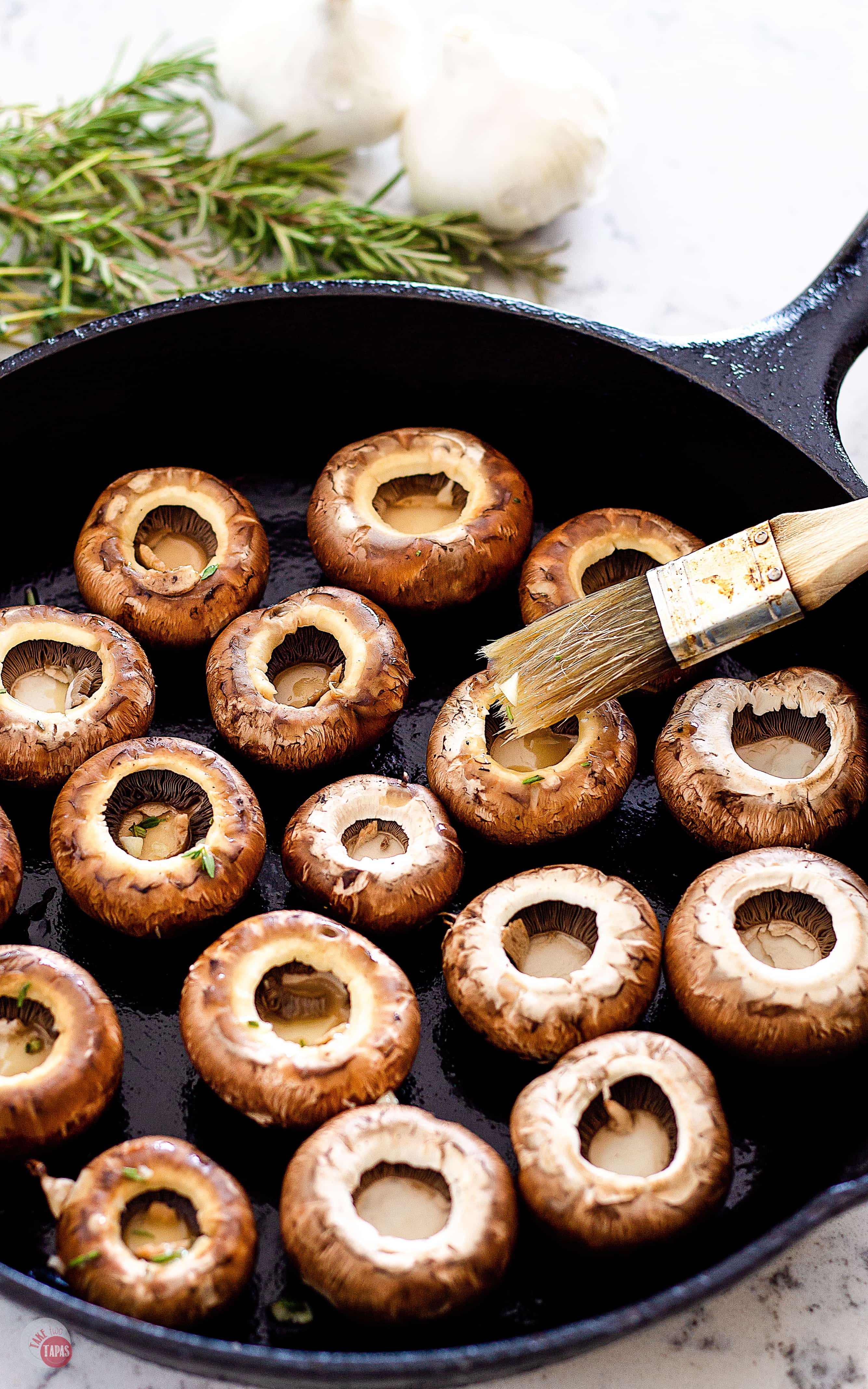 Fresh herbs work best for these Roasted Garlic Butter Mushrooms | Take Two Tapas | #RoastedMushrooms #GarlicButter #GarlicMushrooms #MushroomRecipes