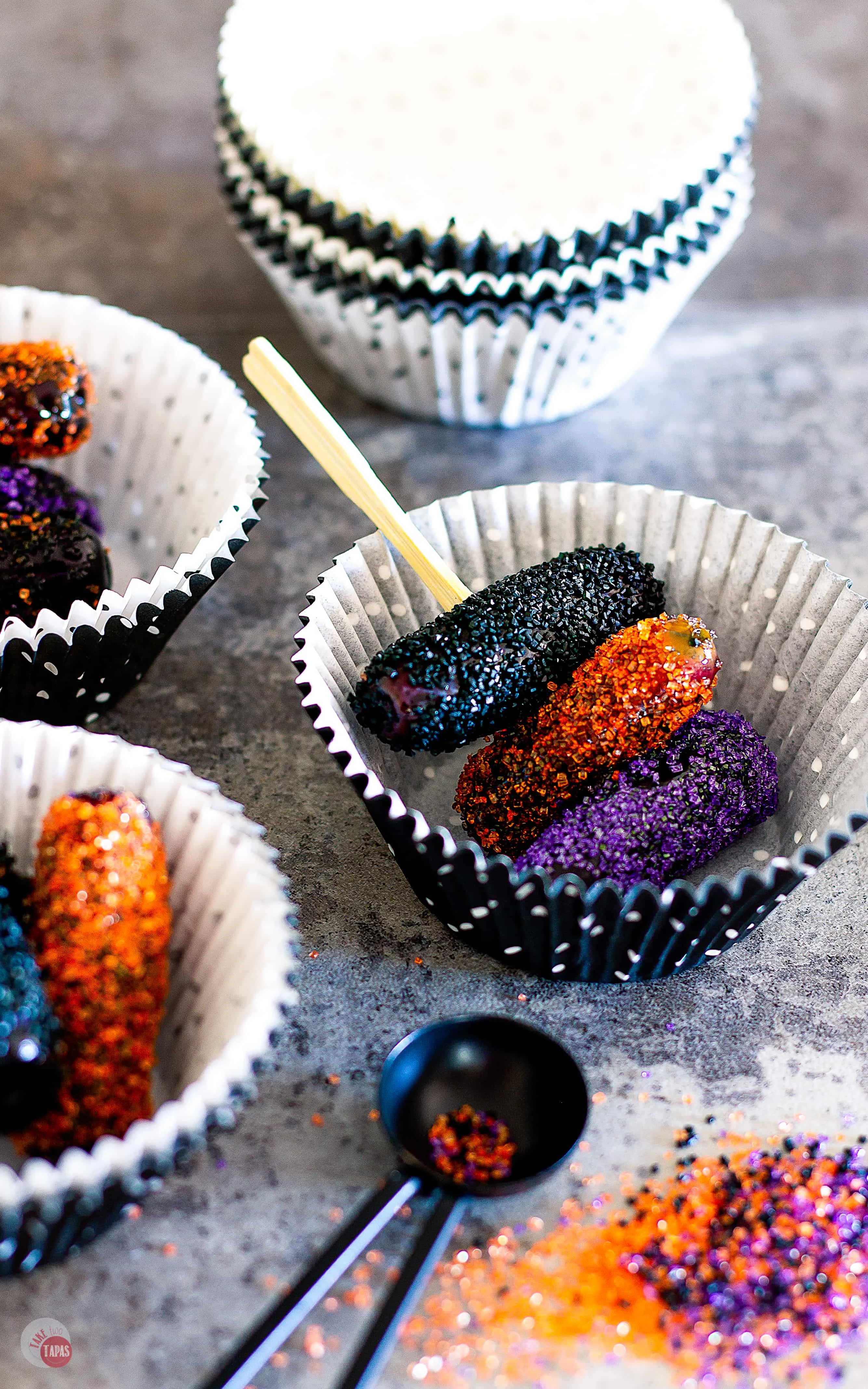 Serve these tequila infused grapes on toothpicks and in festive cupcake liners! | Take Two Tapas | #TequilaRecipe #DrunkGrapes #BoozySnacks