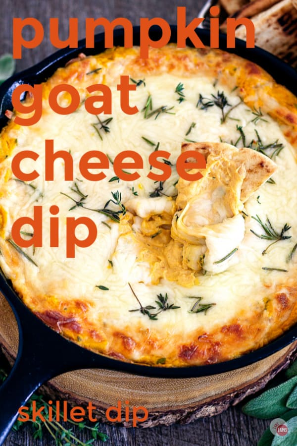 pinterest image for pumpkin skillet dip