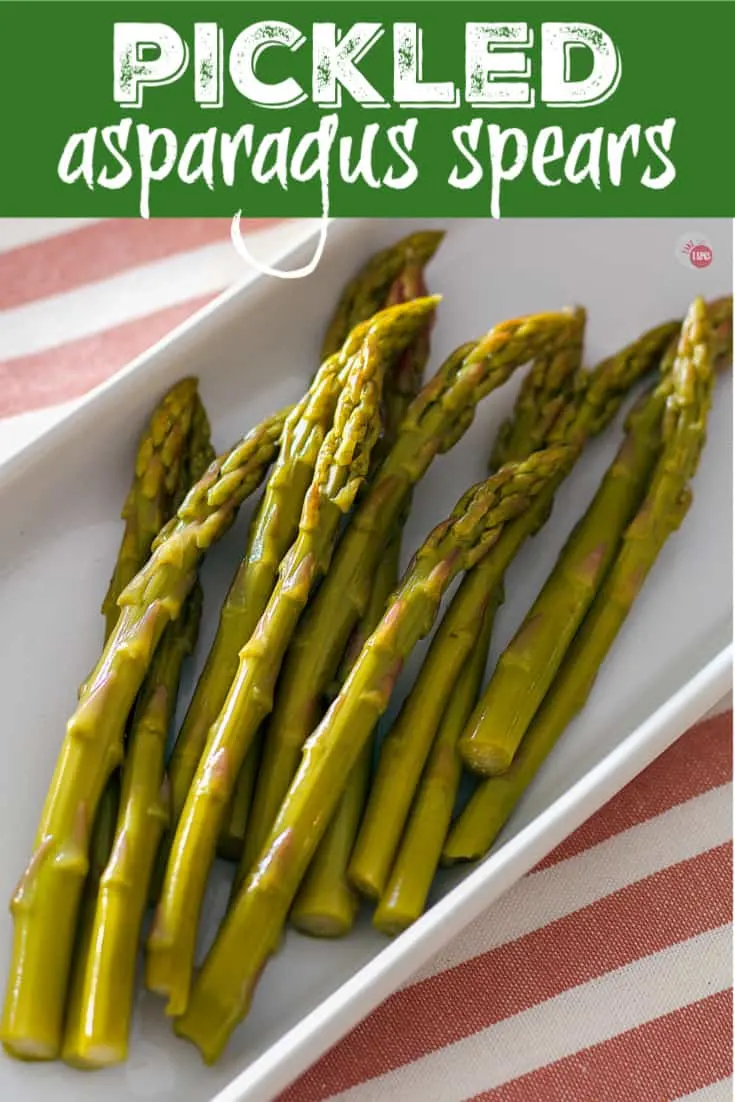 Pinterest image of pickled asparagus spears