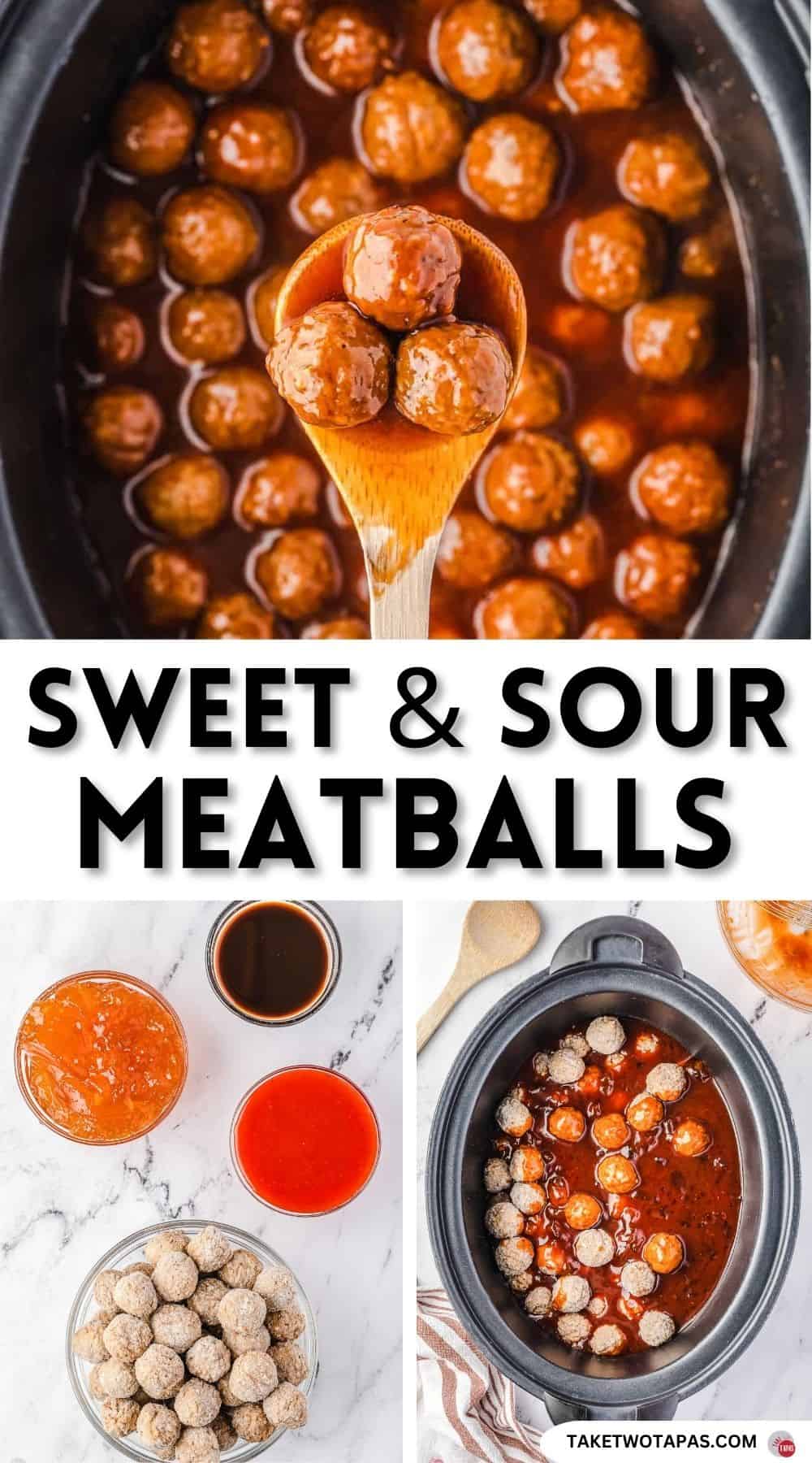 Pinterest pin image for sweet and sour meatballs