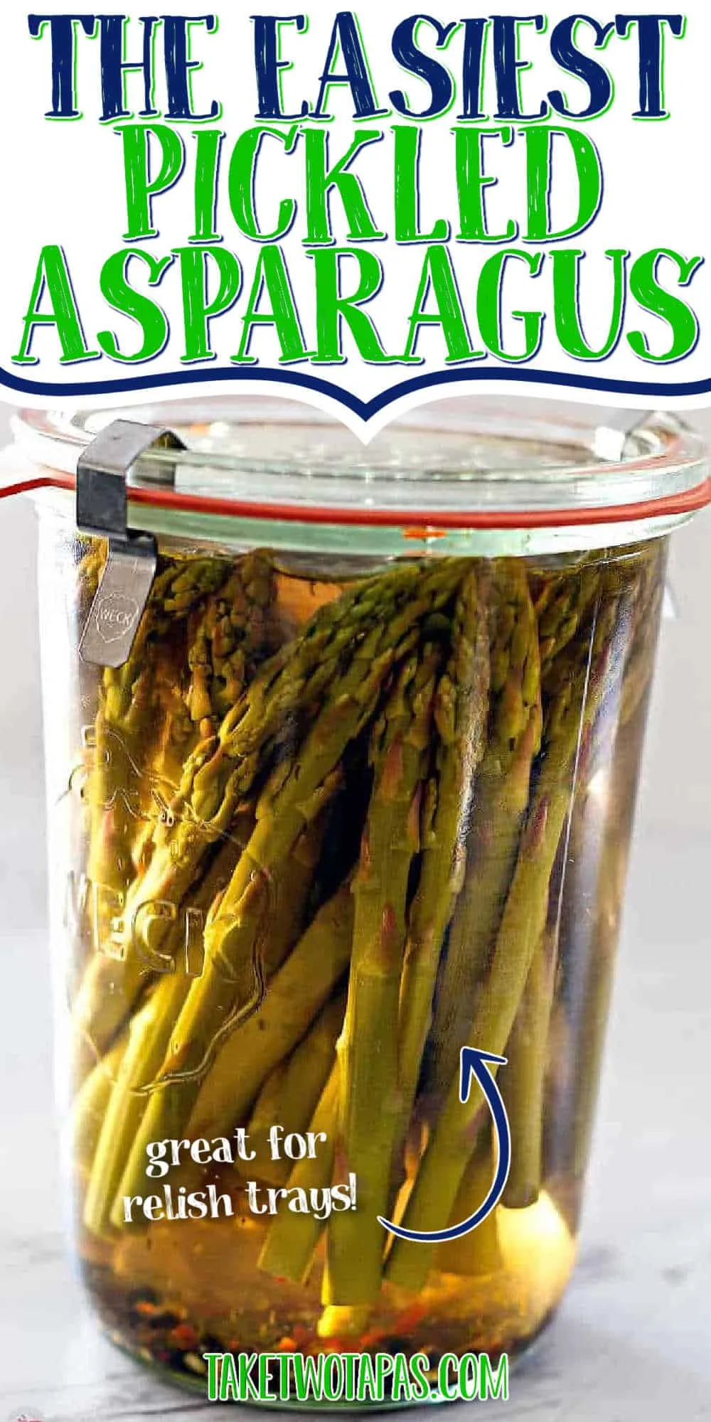 jar of asparagus with text "the easiest pickled asparagus"