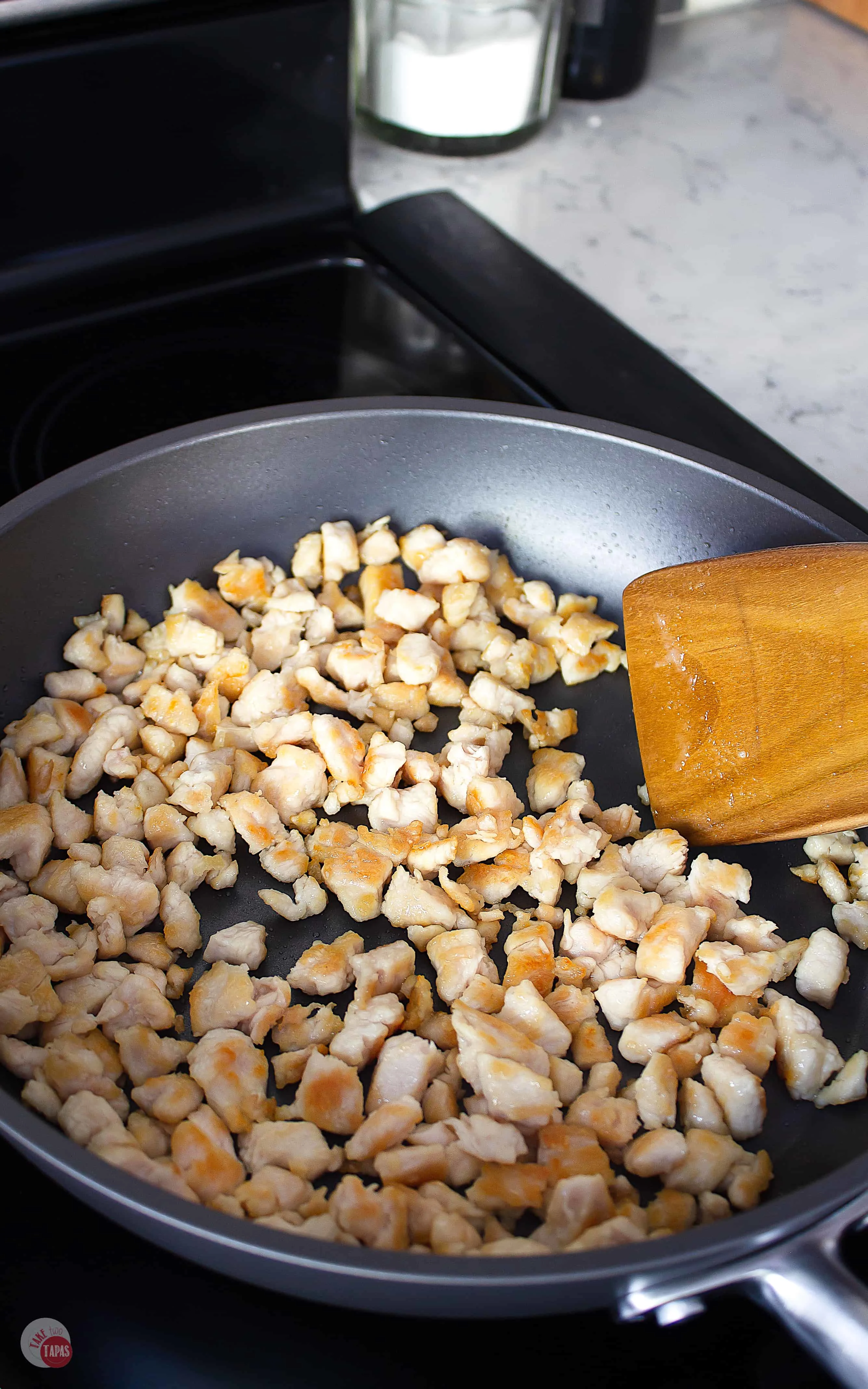 The nonstick 12 inch skillet is perfect for making lettuce wrap filling | Asian Tapas Menu | Take Two Tapas | #AsianTapasMenu #TapasMenu @anolon #AD #KitchenCreativity