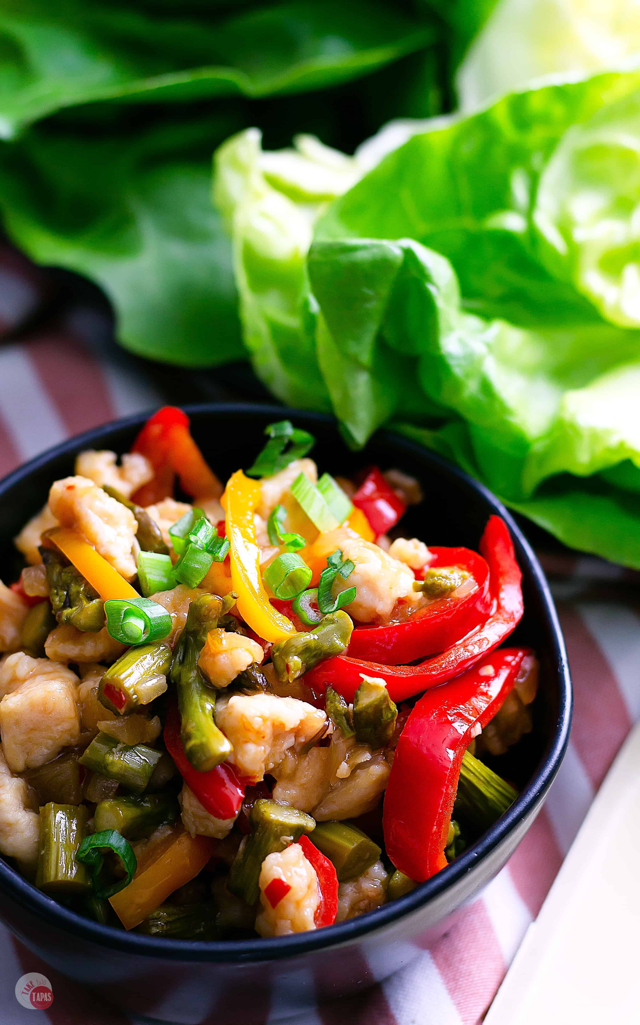 An Asian Tapas Menu isn't complete without chicken lettuce wraps! | Take Two Tapas | #AsianTapasMenu #TapasMenu @anolon #AD #KitchenCreativity