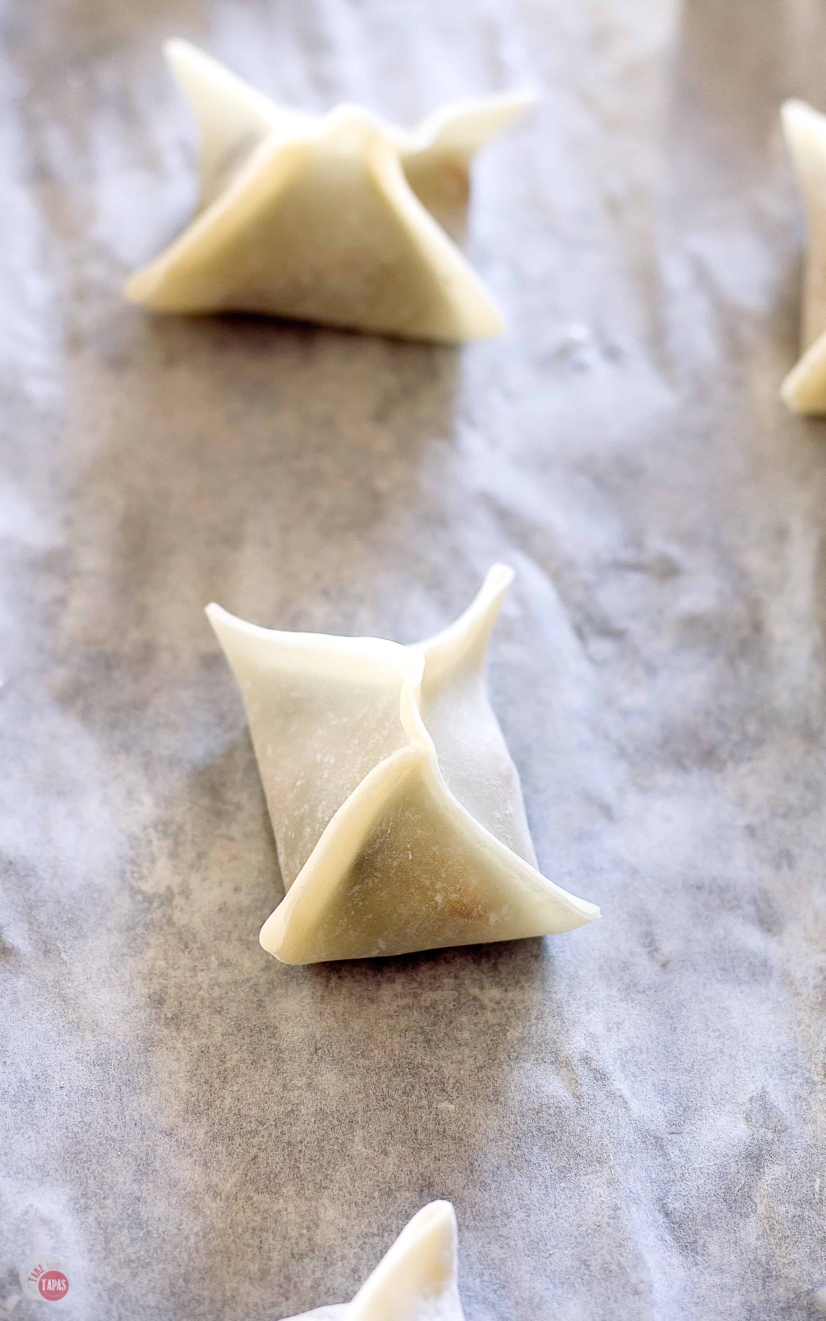 wontons ready to go in oven