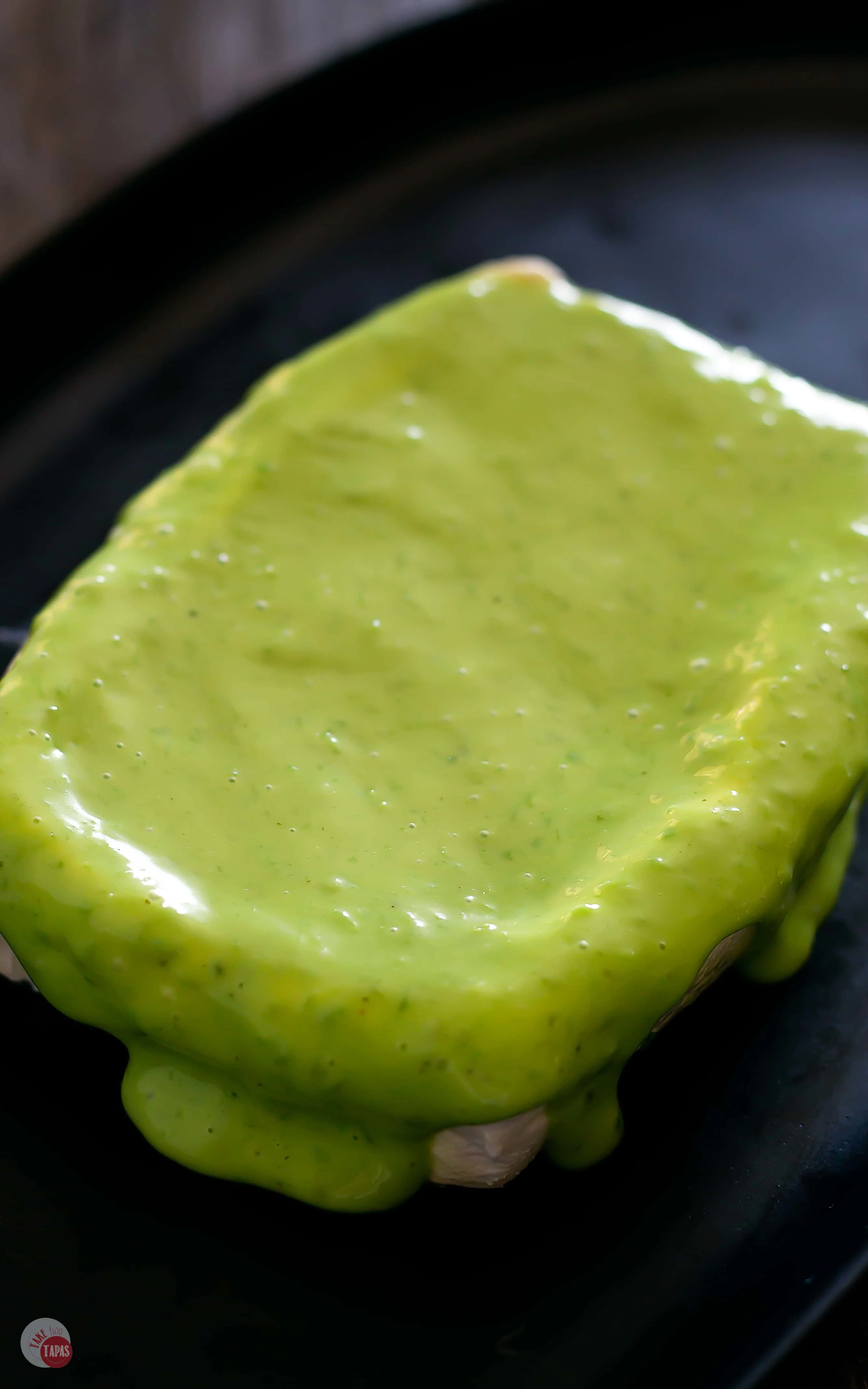 Cover with prepared wasabi sauce | Take Two Tapas | #CreamCheeseAppetizer #EasyAsianAppetizers