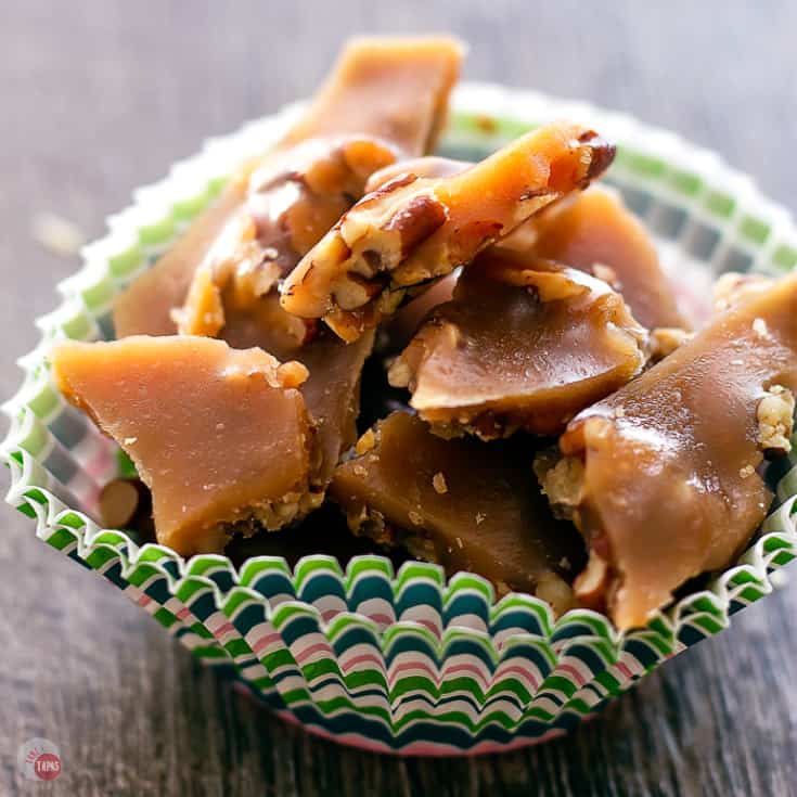 Close up of Pecan Butter Rum Toffee