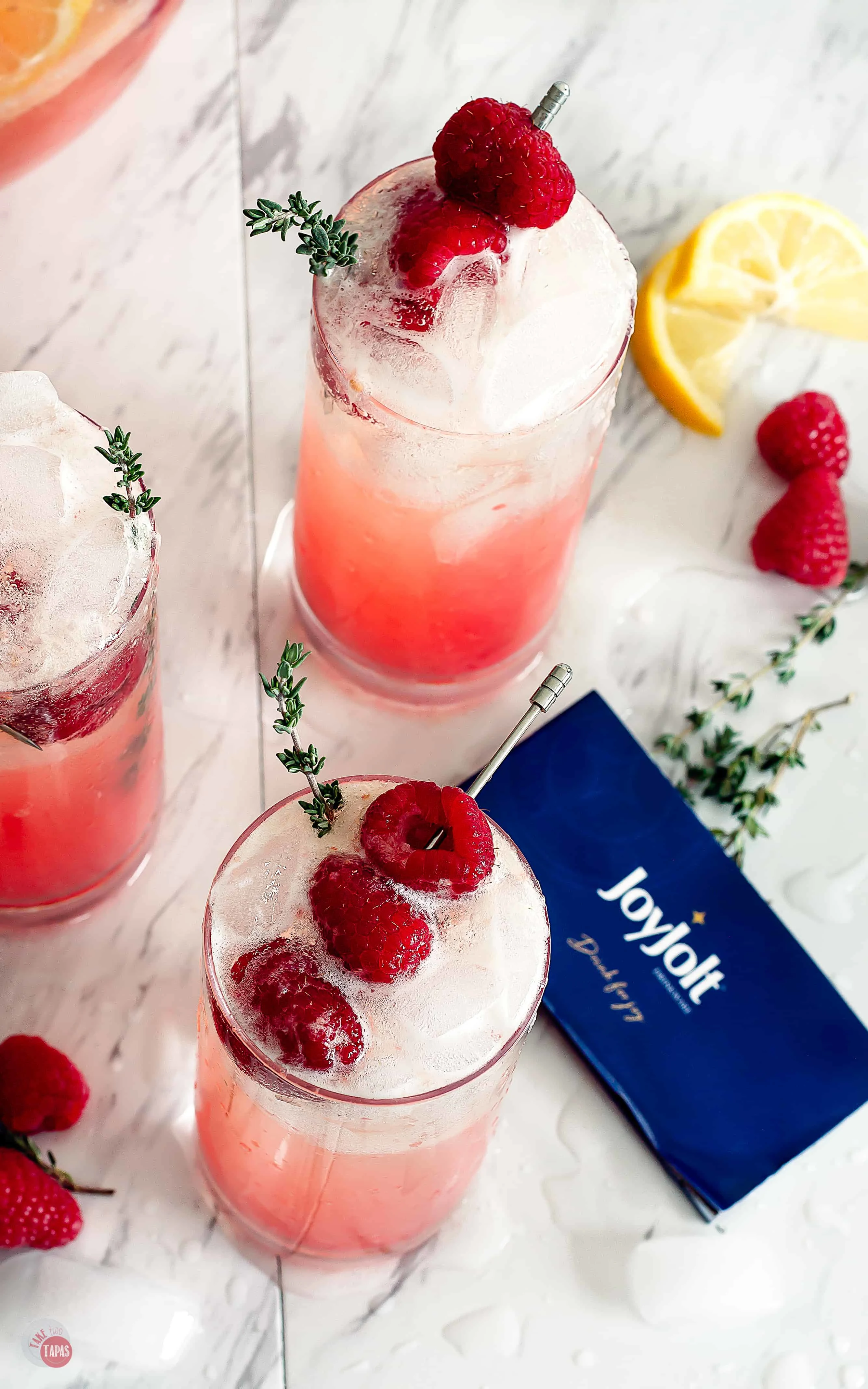 Raspberry Thyme Prosecco Punch | Take Two Tapas | #AD @JoyJolt #JoyJolt #DrinkForJoy #ChristmasSweetsWeek #PunchRecipe #ProseccoCocktail