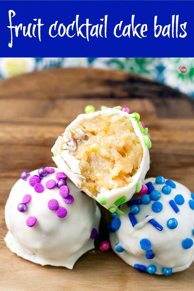 These fruit cocktail cake balls are the perfect one bite treat! | Take Two Tapas | #FruitCocktailCake #CakeBalls