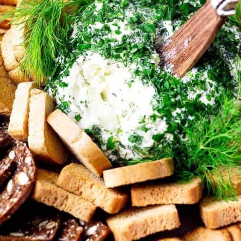 Benedictine Cheese Ball with Dill and crackers