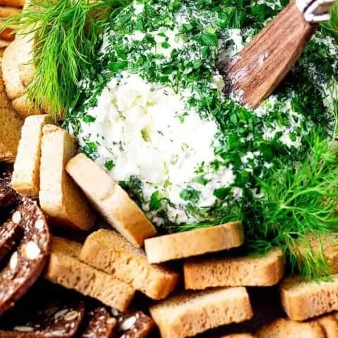 Benedictine Cheese Ball with Dill and crackers