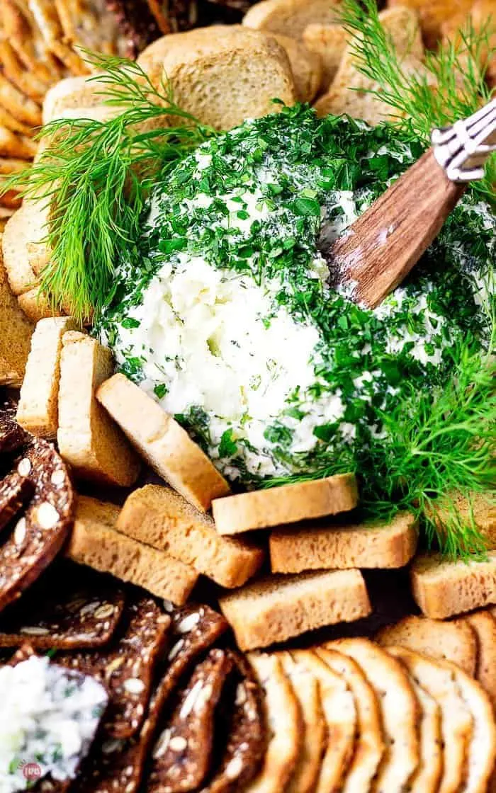 Benedictine Cheese Ball with Dill and crackers