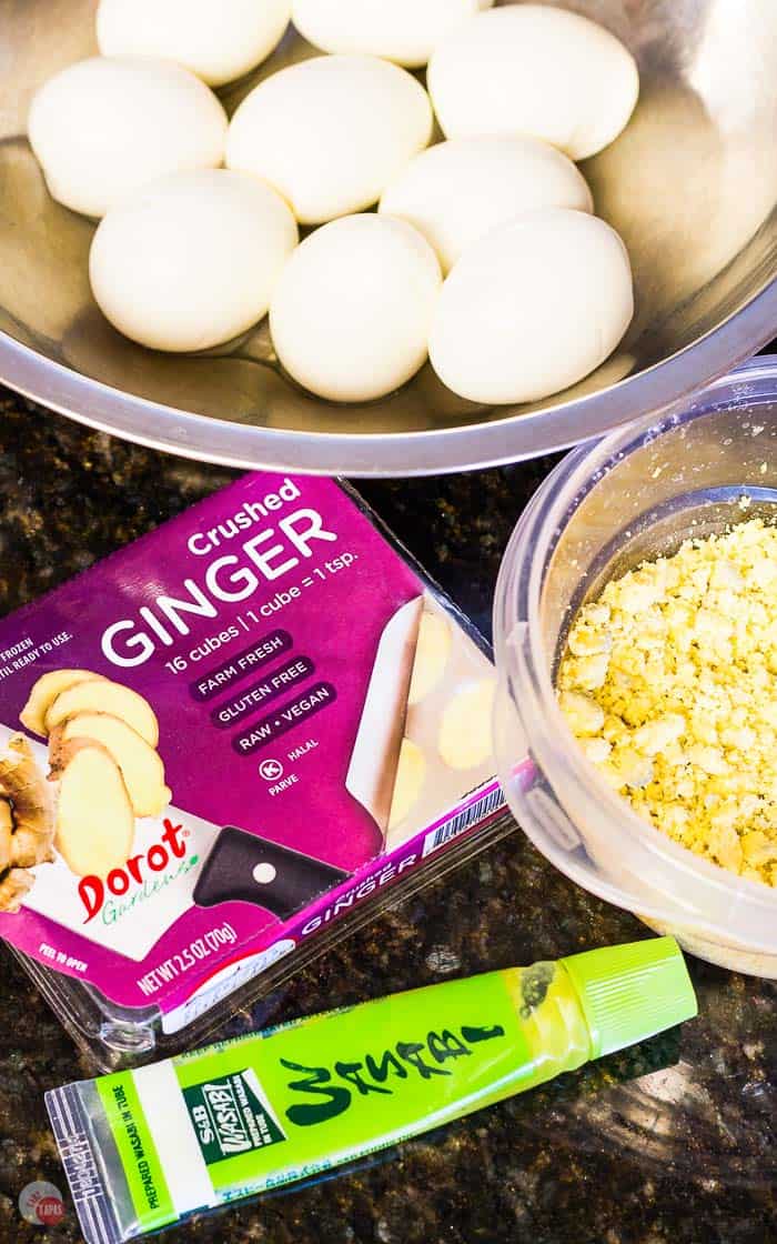 Easy to Prep Ginger Wasabi Deviled Eggs #deviledeggs #ginger #wasabi #Asian #Easter #MothersDay #AD #ElevateYourPlate