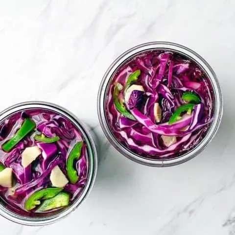 overhead shot of how to make pickled cabbage