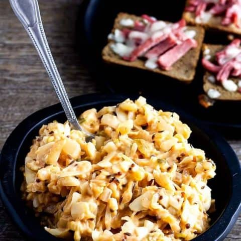 Sauerkraut and Swiss or Reuben Sauce in a bowl