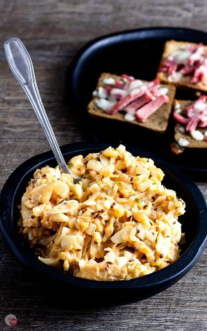 Sauerkraut and Swiss or Reuben Sauce in a bowl