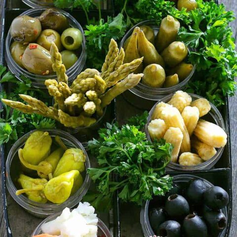 overhead view of relish tray ingredients
