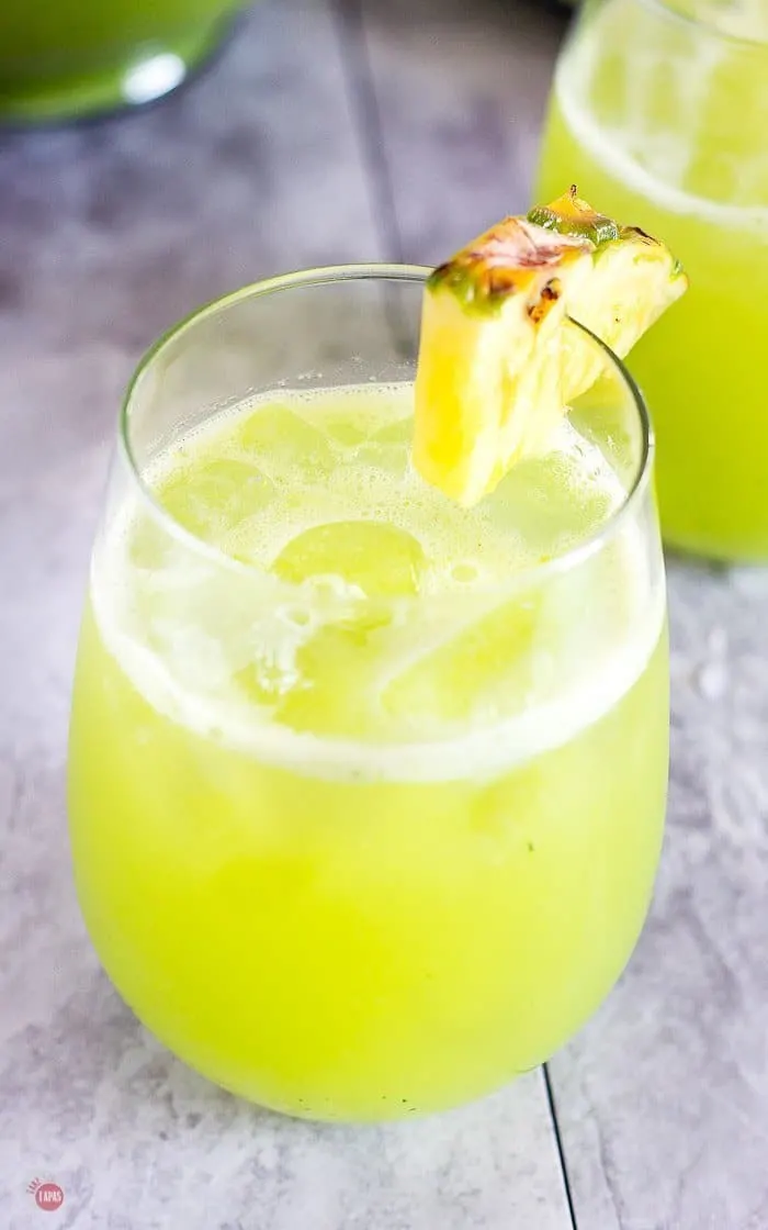 close up shot of pineapple cucumber rum punch