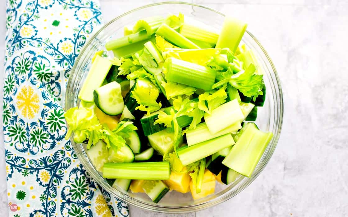 bowl of fresh fruits and vegetable for the rum punch