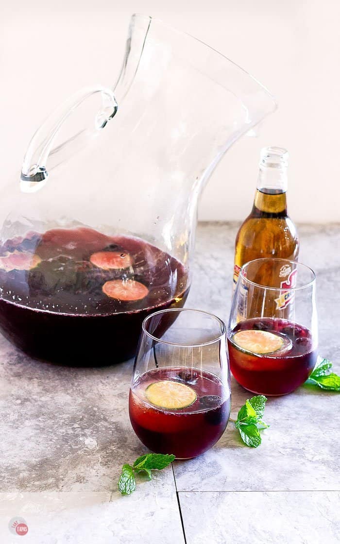 pitcher of punch with garnish ice cubes