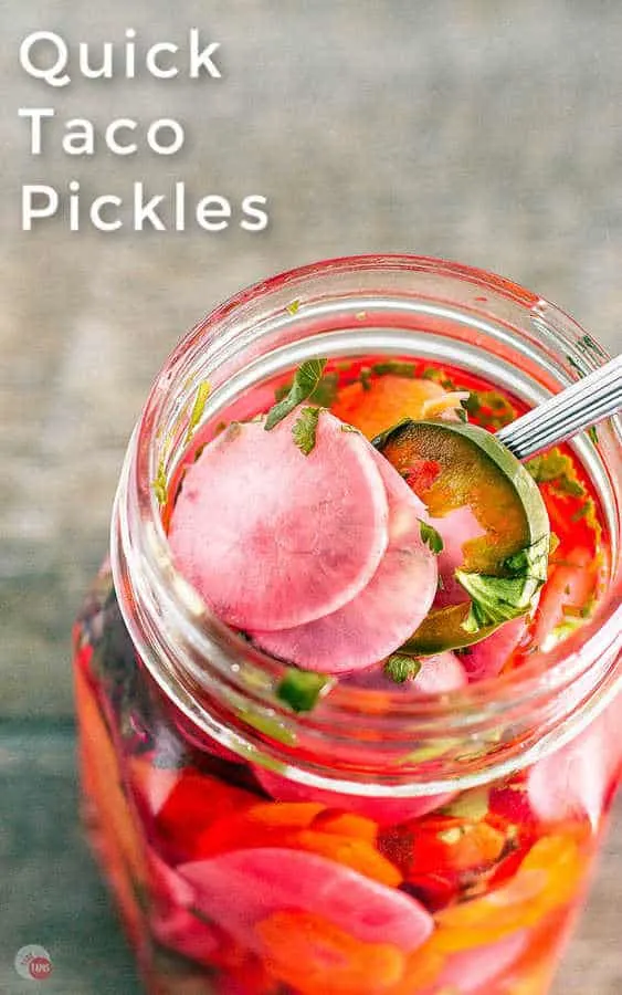 Pinterest image of quick taco pickles text "quick taco pickles"