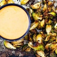 Air Fryer Brussels Sprouts with Buffalo Ranch Dipping Sauce