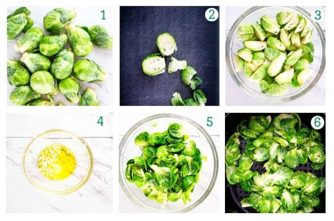 process collage for making air fryer brussels sprouts