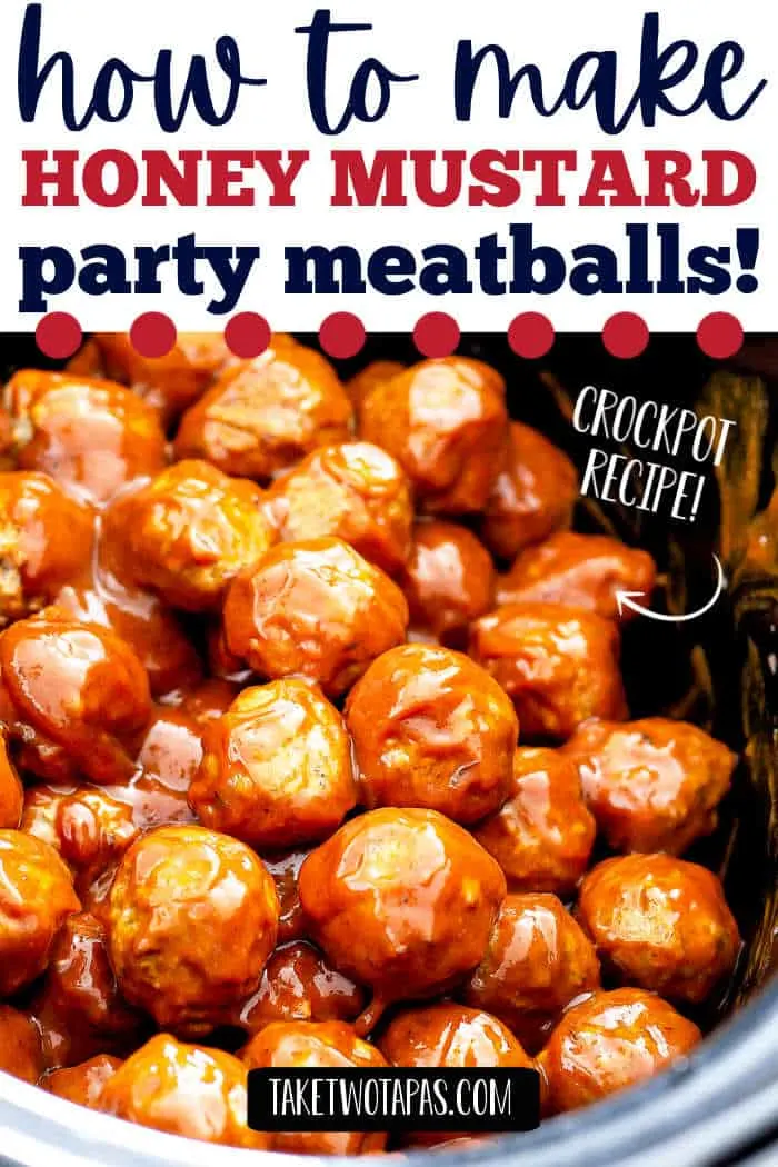 crockpot meatballs with text "honey mustard"