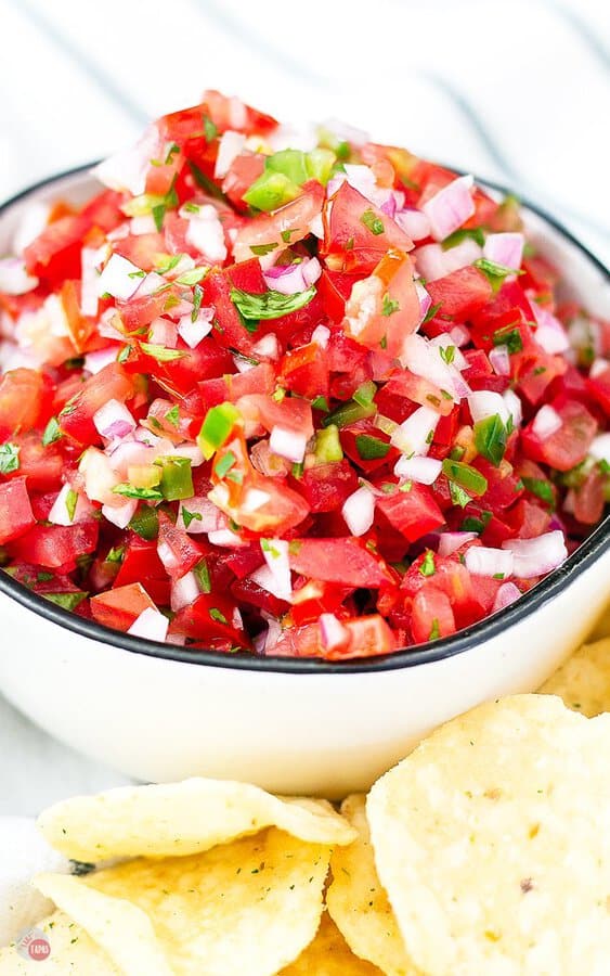 close up of salsa in a bowl