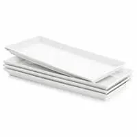 Sweese 702.101 Rectangular Porcelain Platters, Serving Trays for Parties - 13.8 Inch, Set of 4, White