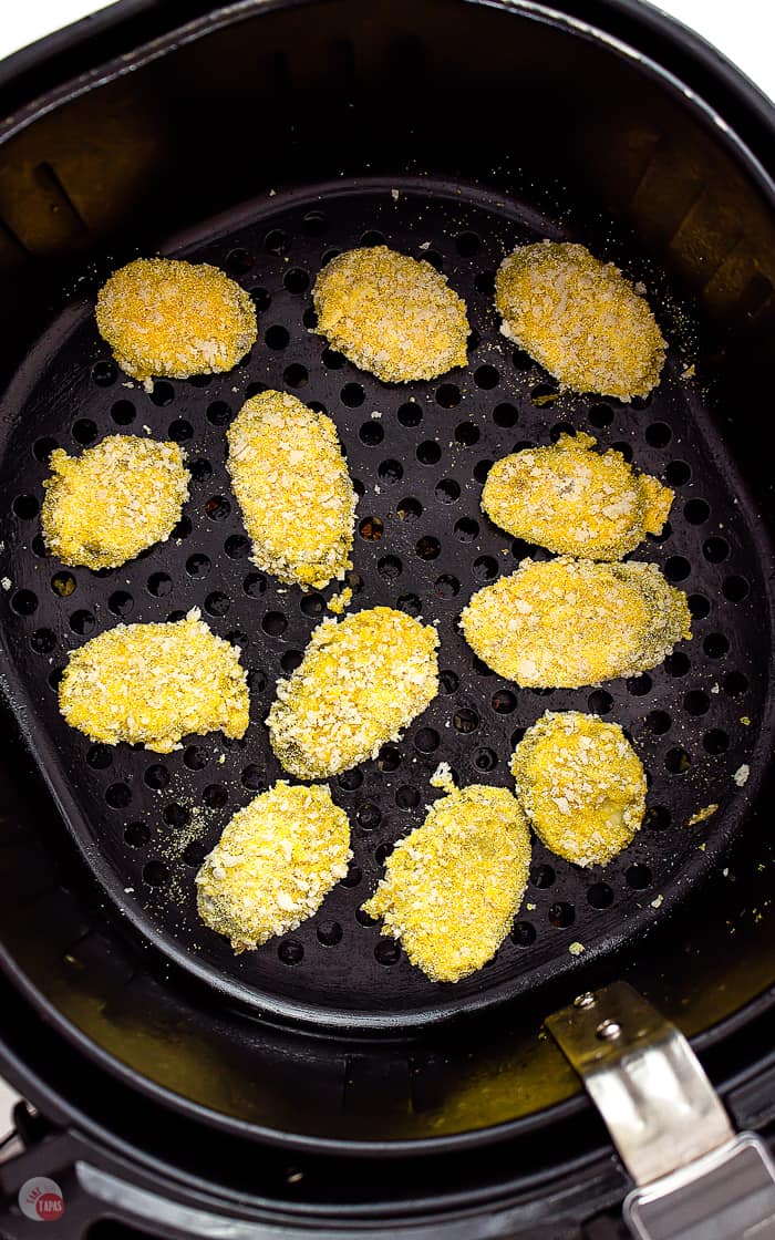 picture of fried pickles in air fryer basket
