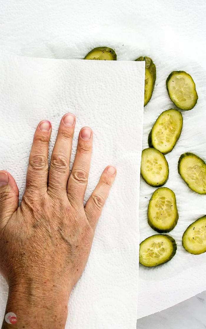 process picture of fried pickles drying pickles