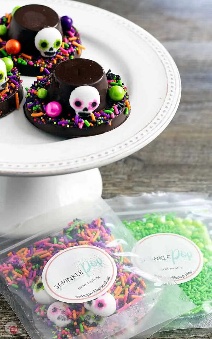 picture of day of the dead hats on a platter with sprinkles