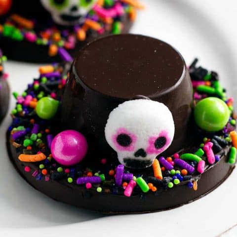 Día de Muertos Chocolate Hats on a platter