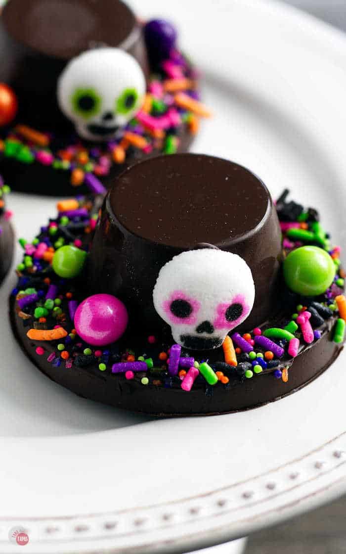 Día de Muertos Chocolate Hats on a platter