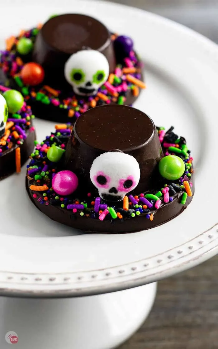 picture of chocolate day of the dead hats with sugar skulls