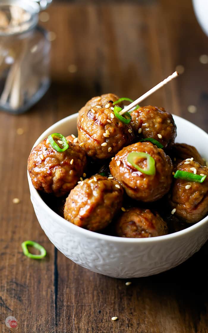 close up of cooked pineapple ginger meatballs with Hawaiian flavors