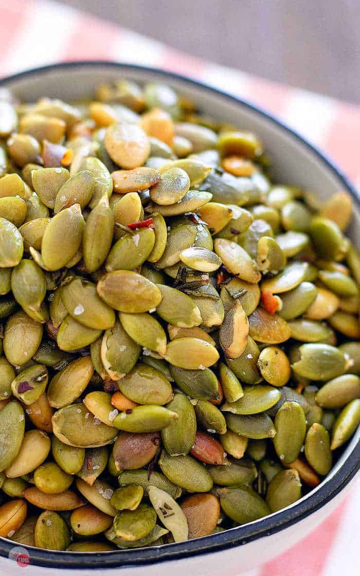 Close up of roasted pumpkin seeds