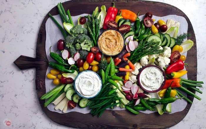 overhead view of crudite tray